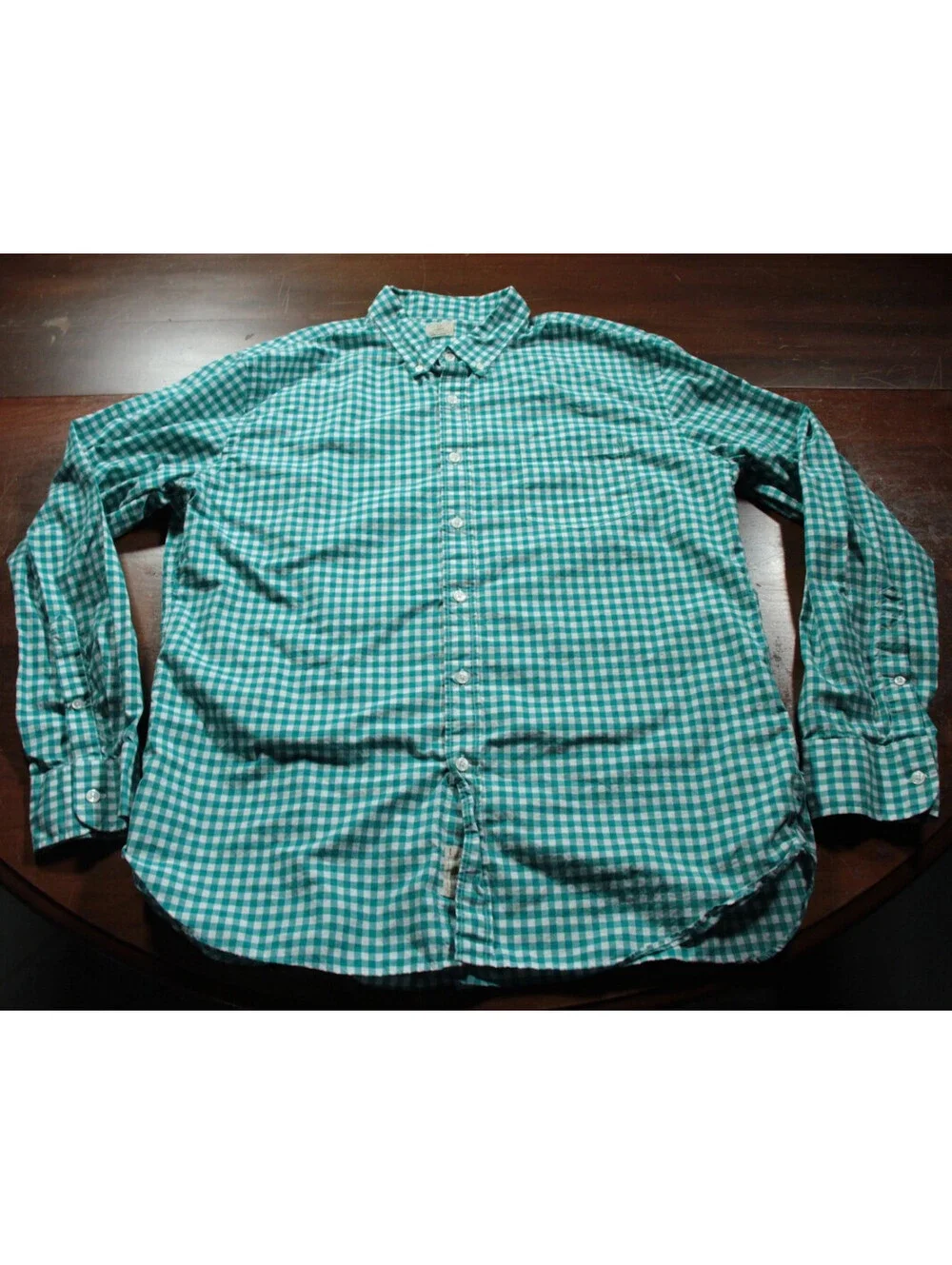 Men's J. Crew Button Down Shirt XL 17-17 1/2 Long Sleeve Green White J Crew